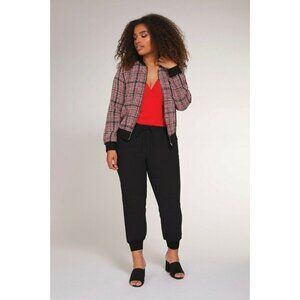 Dex Women's Plus Size 1X 18 Black Red Check Tweed Bomber Jacket ZIPPER Front